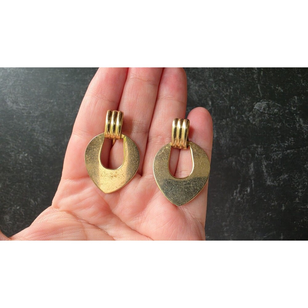 Gold Tone Metal Dangling Screwback Earrings Vintage Costume Jewelry READ